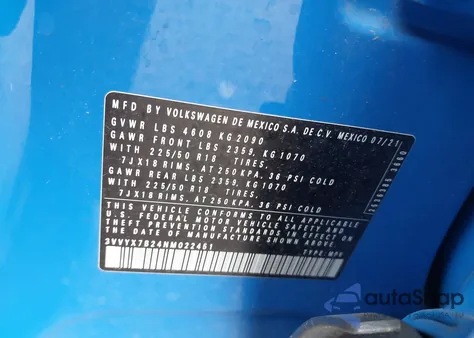 2022 Volkswagen Taos Se z USA, uszkodzony, nr VIN 3VVYX7B24NM022451